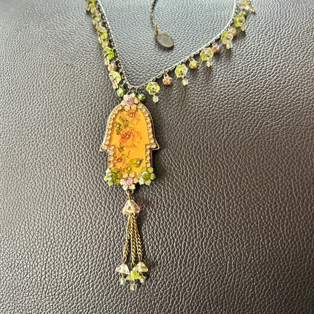Michal Negrin Pendant Necklace Long Retro With Swarovski Crystals